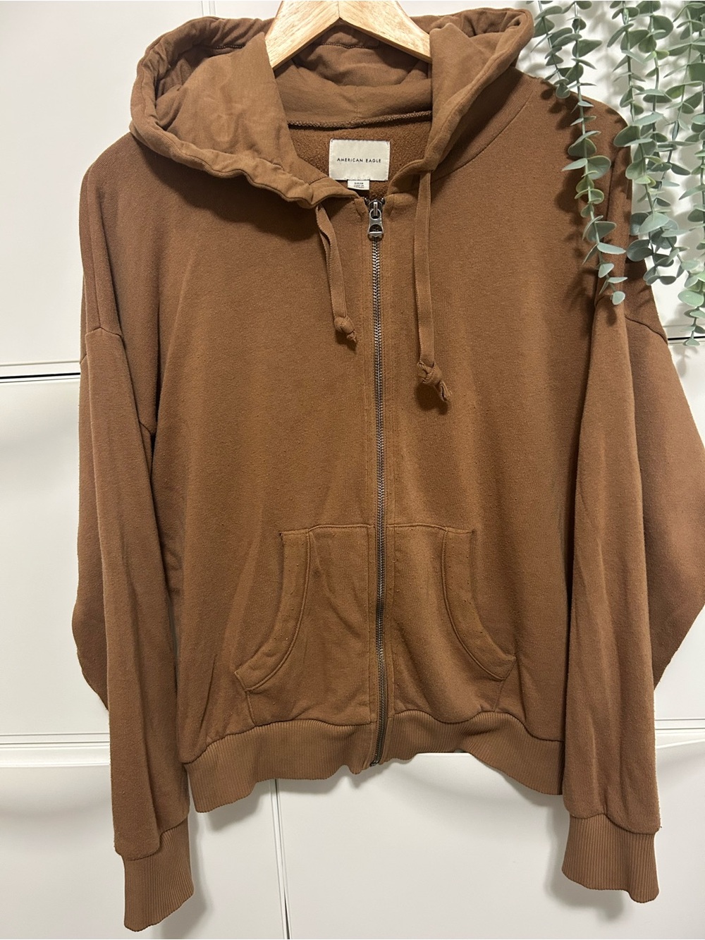 American Eagle Tan Zip-Up Hoodie with Hood